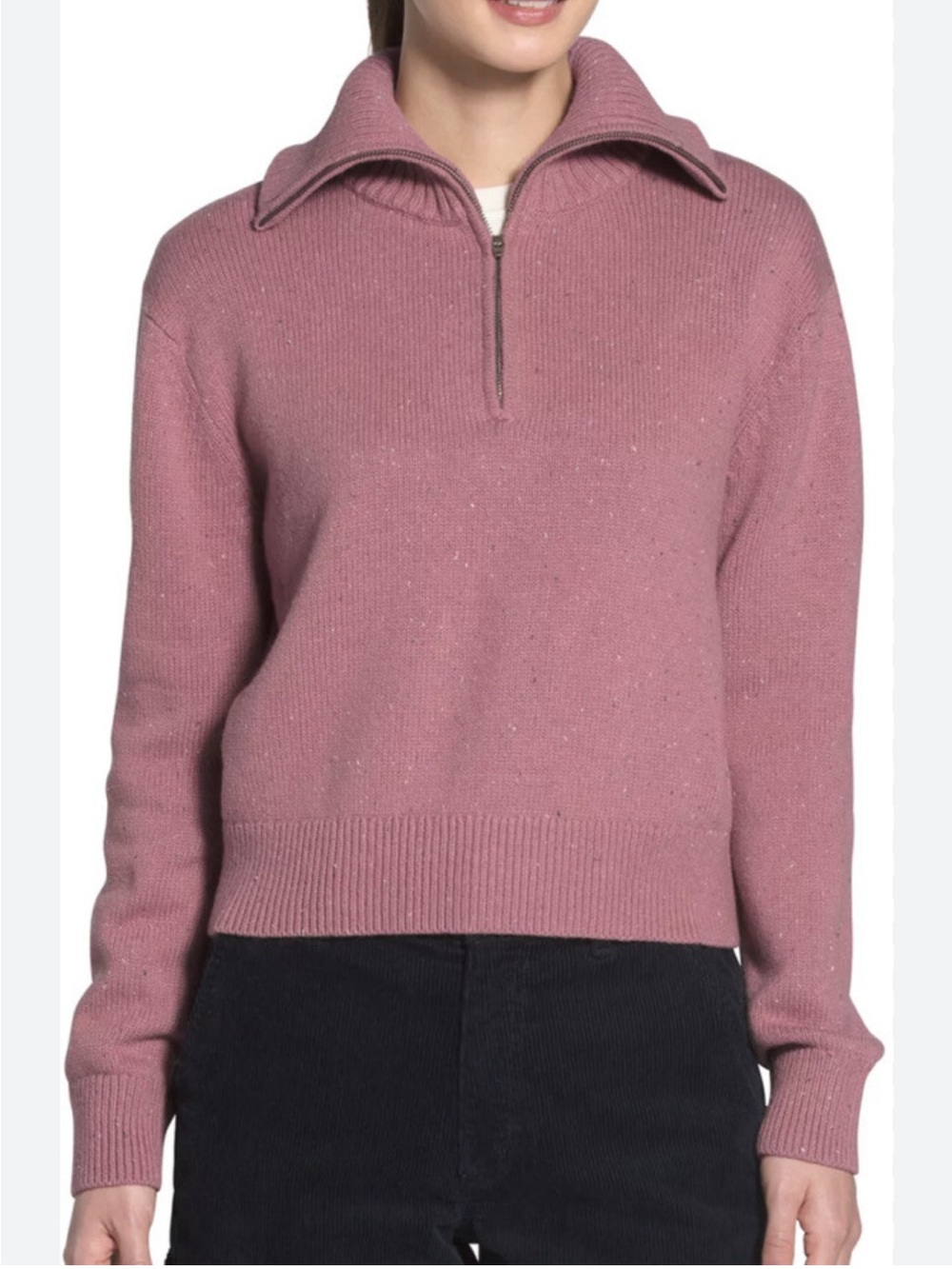 The North Face Crestview 1/4 Zip Sweater Mesa Rose Wool Blend Rib Shawl Collar-S